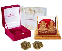 International Gift Gold Metal Laxmi Ganesh Statue With Puja Diya With Agarbatti Incense Stick With Box Packing With Carry Bag-thumb2