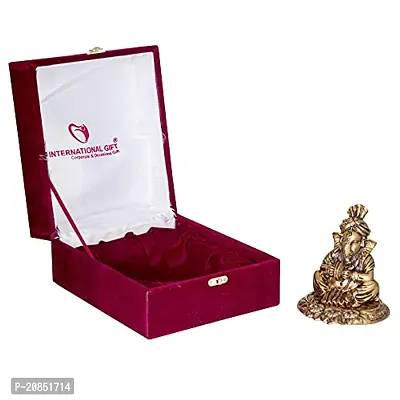 International Gift Copper Metal Ganesh Idol with Cymbal with Royal Luxury Red Velvet Box and Beautiful Carry Bag Showpiece for Home Decor and Festival Gift-thumb5