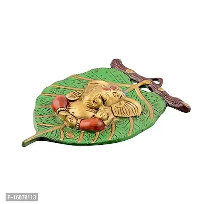 Leaf Green Ganesha ji Statue,Ganpati Wall Hanging Sculpture Lord Ganesh Idol Showpiece for Entrance Door Living Room Metal Decorative Wall Ganesh Ganpati Home Decor Statue Gift-thumb3