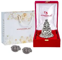 International Gift Silver Metal Cymbal Ganesh Idol With Om Diya With Beautiful Red Box Packing With Carry Bag, 11.5H X 11W X 9.5L Cm-thumb2