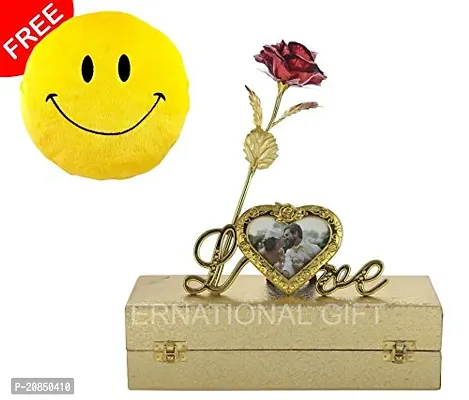 International Gift Red Rose Flower With Photo Frame Stand And Luxury Golden Gift Box Pack With Smiley Pillow-thumb2