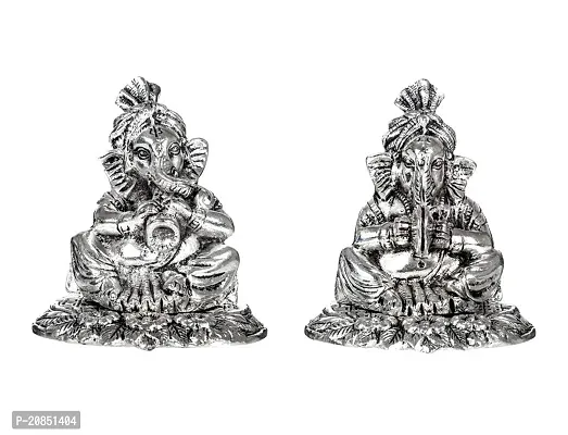 International Gift Silver Ganesha Idol with Cymbal and Shehanais with Royal Royal Luxury Velvet Box Pack and Beautiful Carry Bag (12 cm, Silver)