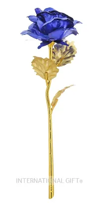 Blue Rose Flower with Golden Leaf and Luxury Golden Gift Box-thumb1