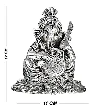 International Gift Silver Ganesha Idol with Shehanais and Sitar with Royal Royal Luxury Velvet Box Pack and Beautiful Carry Bag (12 cm, Silver)-thumb1