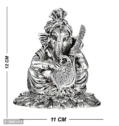 International Gift Silver Ganesha Idol with Shehanais and Sitar with Royal Royal Luxury Velvet Box Pack and Beautiful Carry Bag (12 cm, Silver)-thumb2