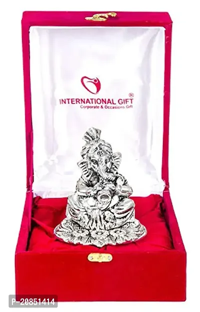 International Gift Silver Ganesha Idol with Shehanais and Sitar with Royal Royal Luxury Velvet Box Pack and Beautiful Carry Bag (12 cm, Silver)-thumb5