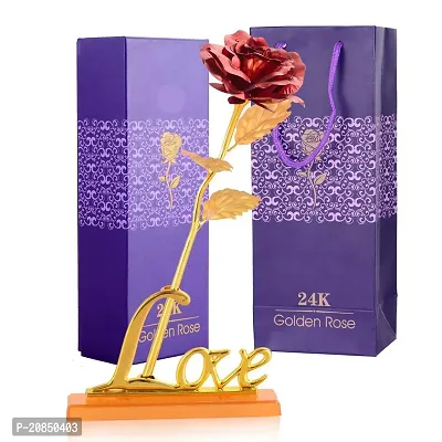 International Gift Red Rose Flower with Golden Leaf and Luxury Black Gift Box-thumb0