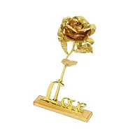 Golden Rose Flower with Golden Leaf with Love Shape Stand and Gift Box-thumb2