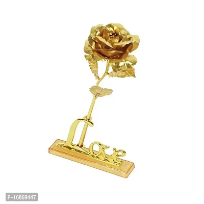 Golden Rose Flower with Golden Leaf with Love Shape Stand and Gift Box-thumb3