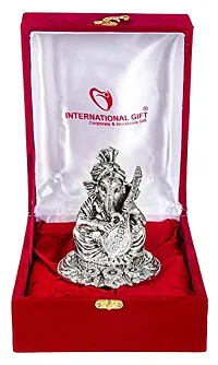 International Gift Silver Ganesha Idol with Cymbal and Sitar with Royal Royal Luxury Velvet Box Pack and Beautiful Carry Bag (12 cm, Silver)-thumb3