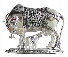 International Gift Silver Aluminum Kamdhenu Cow Statue With Box And Carry Bag,, 6.5 X 20 X 14 Cm-thumb1