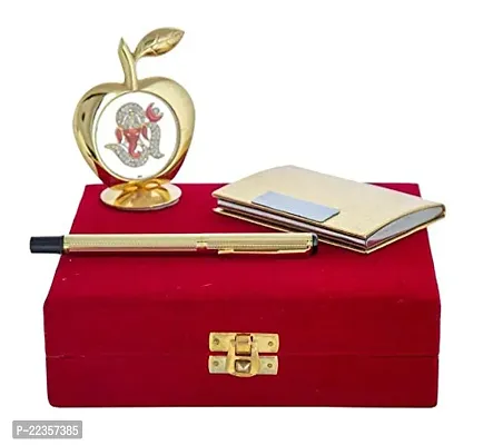 lrm;International Gift Gold Metal Blue Pen With Business Card Holder And Apple Shape Om Ganesh Idol Car Dashboard And Home Temple