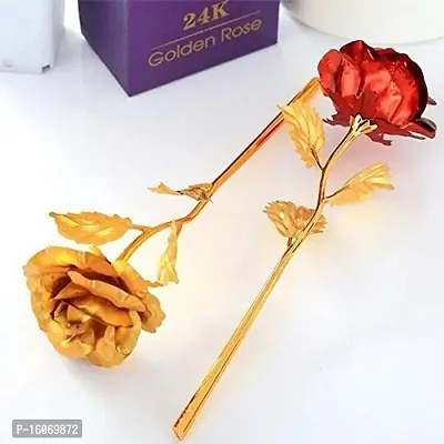 INTERNATIONAL GIFT? Red Rose and Red Rose Flower with Photo Frame Love Shape Stand with Golden Leaf with Luxury Golden Gift Box-thumb2