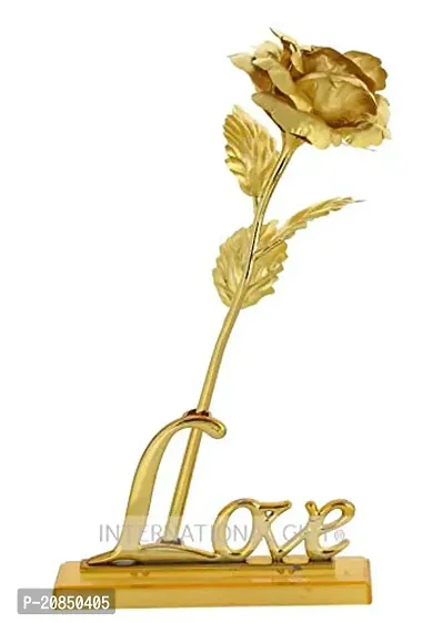 International Gift Golden Rose Flower with Golden Leaf with Love Shape Stand and Luxury Gift Box and Carry Bag-thumb0