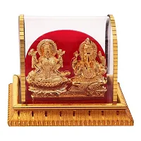 International Gift Gold Metal Laxmi Ganesh Statue With Puja Diya With Agarbatti Incense Stick With Box Packing With Carry Bag-thumb1