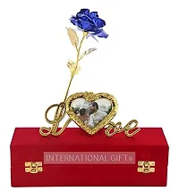 International Gift Blue Plastic Pink Rose Flower With Leaf With Love Shape Stand And Luxury Gift Box, lrm;25 Cm-thumb1
