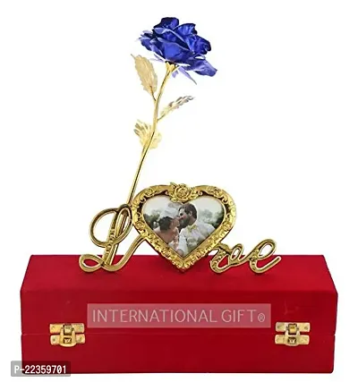 International Gift Blue Plastic Pink Rose Flower With Leaf With Love Shape Stand And Luxury Gift Box, lrm;25 Cm-thumb2
