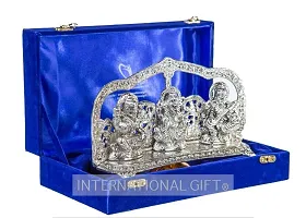 International Gift Silver Laxmi Ganesh Sarswati God Idol Statue Oxidized Finish with Royal Luxury Velvet Box Packing and Beautiful Carry Bag (28 cm X 16 cm X 4 cm, Silver)-thumb1