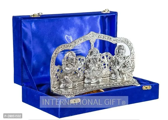 International Gift Silver Laxmi Ganesh Sarswati God Idol Statue Oxidized Finish with Royal Luxury Velvet Box Packing and Beautiful Carry Bag (28 cm X 16 cm X 4 cm, Silver)-thumb2