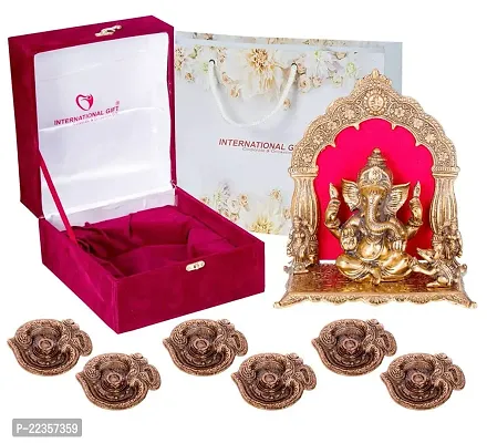 International Gift Brown Metal Ganesh Idol With Agarbatti Incense Stick Stand Diya With Beautiful Gift Box Packing With Carry Bag