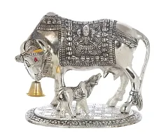 International Gift Silver -Plated Kamdhenu Cow With Calf Statue With Luxury Velvet Box, 6.5 X 20 X 14 Cm-thumb1