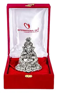 International Gift Silver Ganesha Idol with Cymbal and Shehanais with Royal Royal Luxury Velvet Box Pack and Beautiful Carry Bag (12 cm, Silver)-thumb4