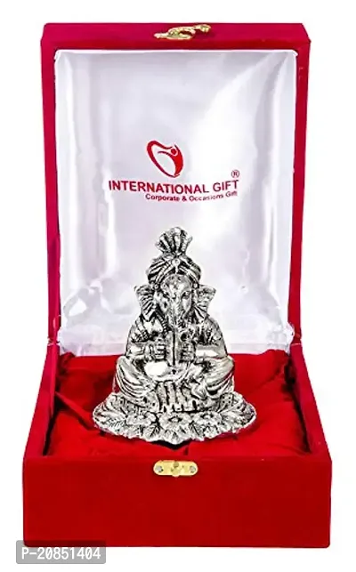 International Gift Silver Ganesha Idol with Cymbal and Shehanais with Royal Royal Luxury Velvet Box Pack and Beautiful Carry Bag (12 cm, Silver)-thumb5