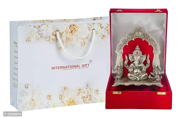 International Gift Silver -Plated Ganesha Idol With Royal Luxury Velvet Box, 28 X 26 X 14 Cm