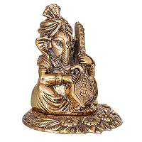 International Gift Copper Metal Ganesh Idol with Sitar with Royal Luxury Red Velvet Box and Beautiful Carry Bag Showpiece for Home Decor and Festival Gift-thumb3