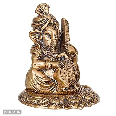 International Gift Copper Metal Ganesh Idol with Sitar with Royal Luxury Red Velvet Box and Beautiful Carry Bag Showpiece for Home Decor and Festival Gift-thumb4