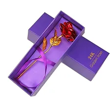 Red Rose Flower with Golden Leaf with Gift Box with Carry Bag-thumb3