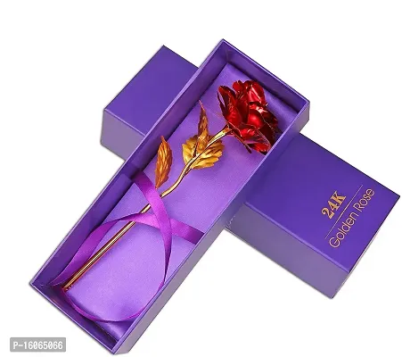 Red Rose Flower with Golden Leaf with Gift Box with Carry Bag-thumb4