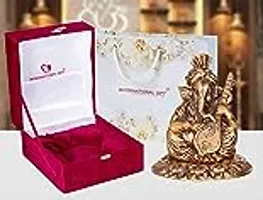 International Gift Copper Metal Ganesh Idol with Sitar with Royal Luxury Red Velvet Box and Beautiful Carry Bag Showpiece for Home Decor and Festival Gift-thumb1