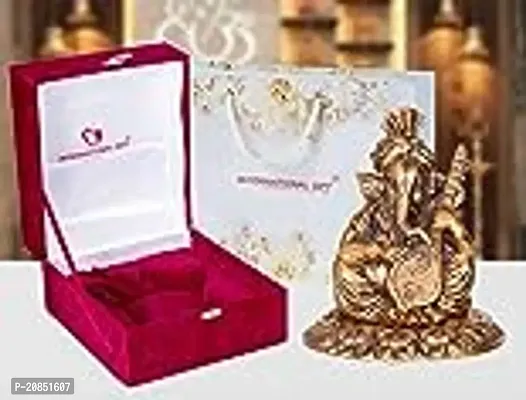 International Gift Copper Metal Ganesh Idol with Sitar with Royal Luxury Red Velvet Box and Beautiful Carry Bag Showpiece for Home Decor and Festival Gift-thumb2