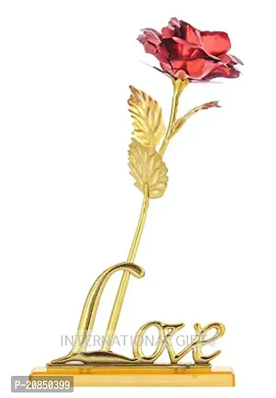 International Gift Red Rose Flower with Golden Leaf with Love Shape Stand and Luxury Gift Box-thumb0