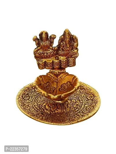 International Gift Gold Metal Pagdi Ganesh God Idol Statue With Laxmi Ganesh Diya With Box With Carry Bag, 10H X 8W X 8L Cm-thumb3