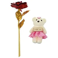 Red Rose Flower with Golden Leaf with Gift Box with Carry Bag-thumb2