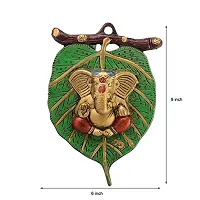 Leaf Green Ganesha ji Statue,Ganpati Wall Hanging Sculpture Lord Ganesh Idol Showpiece for Entrance Door Living Room Metal Decorative Wall Ganesh Ganpati Home Decor Statue Gift-thumb1