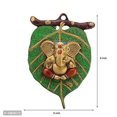 Leaf Green Ganesha ji Statue,Ganpati Wall Hanging Sculpture Lord Ganesh Idol Showpiece for Entrance Door Living Room Metal Decorative Wall Ganesh Ganpati Home Decor Statue Gift-thumb2