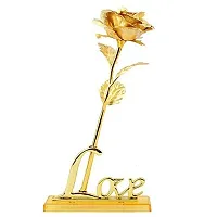 Golden Rose Flower with Golden Leaf with Love Shape Stand and Gift Box-thumb1