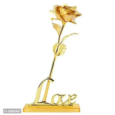 Golden Rose Flower with Golden Leaf with Love Shape Stand and Gift Box-thumb2