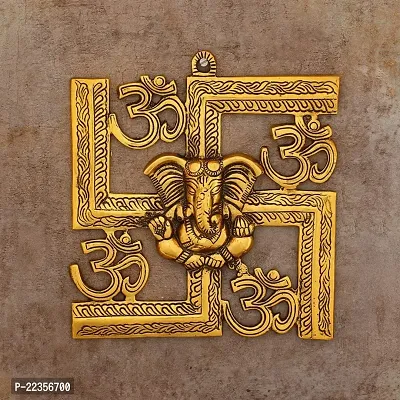 lrm;International Gift Gold Metal Swastik Ganesha Ji Statue, Ganpati Wall Hanging Sculpture Lord Ganesh Idol Showpiece For Entrance, lrm;Standard-thumb0