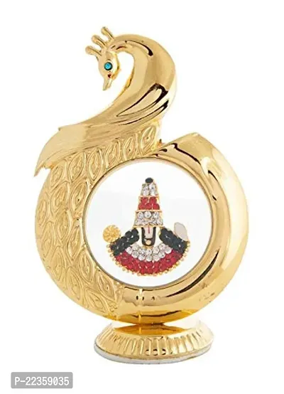 International Gift Gold Brass Peacock Shape Tirupati Balaji 12 Cm Car Dashboard God Idol