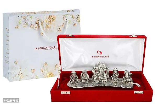 International Gift Silver -Plated Musical Ganesh God Idol Statue With Beautiful Velvet Box Packing And With Carry Bag, 8H X 28W X 6L Cm-thumb0