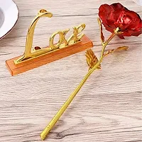 International Gift Red Rose Flower with Golden Leaf and Luxury Black Gift Box-thumb1