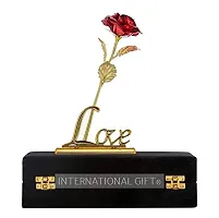 International Gift Red Rose Flower with Golden Leaf with Love Shape Stand and Luxury Gift Box-thumb2