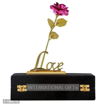 International Gift Artificial Rose Flower with Stand, Gift Box and Carry Bag (Pink Rose)