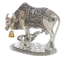 International Gift Silver Aluminum Laxmi Ganesh Kamdhenu Cow And Calf, 6.5 X 20 X 14 Cm-thumb2