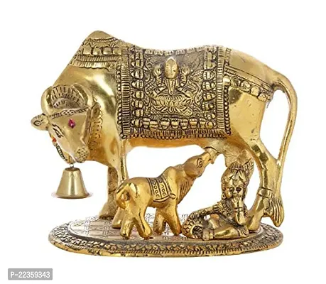 International Gift Gold Silver -Plated Kamdhenu Cow With Laddu Gopal Statue With Luxury Velvet Box, 6.5 X 20 X 14 Cm-thumb0