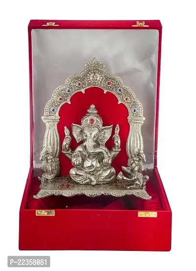 International Gift Silver -Plated Get Ganesh Idol With Beautiful Red Velvet Box Packing And With Carry Bag, 24H X 21W X 11L Cm